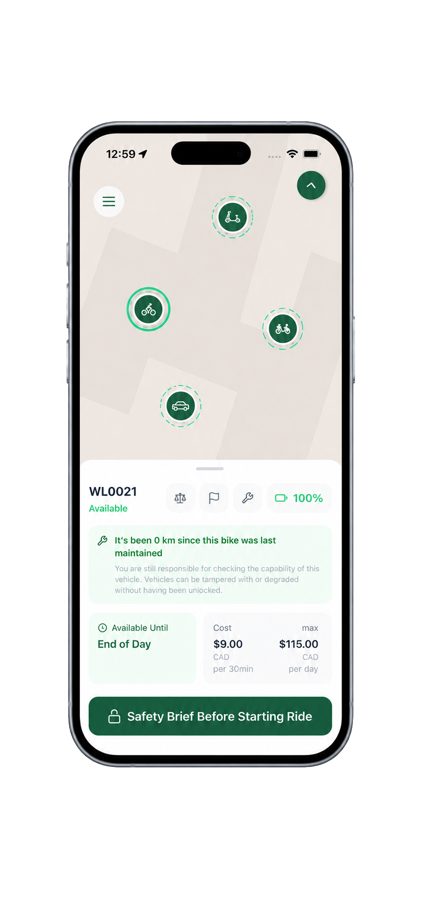 Ridenet rider iOS app — live map view